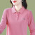 欧宇杉高端长袖t恤女薄款时尚洋气妈秋季上衣中年妇女翻领t恤polo衫 粉色 XL(建议99-110斤)