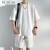 FR.YH.ZH简询服饰短袖T恤五分裤套装夏季休闲设计感小众男运动两件套 白色 M(80-115斤)
