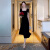 艾格短袖连衣裙女2024夏季新款高级感设计褶皱收腰显瘦法式气质长裙 [黑色] 4045kgS