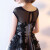 LARTIGENT礼服夏季韩式修身短袖黑色优雅宴会主持人晚礼服女连衣裙 黑色 XS