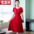 恒源祥高品质女士2023新款连衣裙韩版夏季短袖棉绸大尺码纯色裙子气质名 红色 XL(95-110斤)