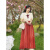 予瑾法式文艺学院风复古蕾丝大摆裙仙女短袖套装女日常洛丽塔在逃公主 红色套装(有领结) S