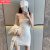 SNYDER WEAR法式褶皱连衣裙女夏季新款复古修身包臀吊带裙小个子气质短裙 白色 S