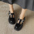 BUDDY BELLE女鞋粗跟单鞋2024年新款小个子超轻橡胶发泡增高鞋女生玛丽珍鞋 黑色 34
