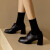 BUDDY BELLE女鞋深口高跟2024年秋季新款方头系带粗跟小皮鞋英伦风棕色气质单 黑色 37