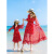 如意虎2024新款亲子装夏装全家装一家三口四口母女装海边红色洋气沙滩装 红色 120cm