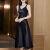 皮尔卡丹出口裙子质感高级感修身v领夏季吊带裙内搭长款含桑蚕丝连衣裙 黑色 S