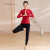 美愫秋季新款长袖上衣中国风瑜伽服套装时尚修身百搭健身运动普拉提两件套带胸垫 中国红 XL