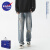 NASA BASE官方潮牌男装休闲直筒牛仔裤男女款夏季宽松透气复古破洞牛仔裤男 蓝色 L（推荐体重110-130斤）