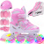 L-pard轮滑鞋儿童初学者溜冰鞋男女童滑冰鞋可调旱冰鞋 粉色8轮全闪套装 小码S（鞋标31-34）3-5岁穿