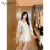 萨拉维夫萨拉维夫品牌连衣裙新款女装秋冬季收腰显瘦名媛气质洋气白色长袖 图片色 S
