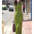 君芳雅（junfangya）清冷感新中式旗袍裙女2024夏季新款提花显瘦收腰气质修身连衣裙女 松苔绿 S