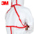 3M 4565带帽红色胶条连体防护服 防尘防化学液体喷溅防护服 白色 L