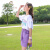 法比兔（FANBEETO）3-14岁夏天穿的女童套装2024新款韩版中大童衣服洋气女孩短袖短裤 绿色裤子【单裤子 130