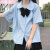 盛束蓝色短袖衬衫女夏年新款娃娃领上衣设计感学生班服宽松jk衬衣 159-304蓝色衬衫(送黑色领结) S