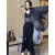 杜香格鱼尾连衣裙长款时尚2023新款夏季套装裙2023新款纯色减龄防嗮 黑色单件上衣 L 90斤-105斤