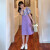 悠曼娅大码女装2024夏季减龄遮肚子连衣裙套装胖mm时尚洋气背带裙两件套 紫色两件套 M80-斤