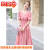 abqd夏气质淑女时尚潮流清新设计感高腰A字纯色连衣裙 粉红色 M(90斤-105斤)