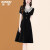 茗思黑色娃娃领短袖连衣裙夏季2024新款气质精致拼色收腰显瘦裙子 黑色 XL