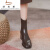 莎米希舒适法式时装靴女2023年秋冬季新款单靴棕色弹力粗跟英伦风马丁靴 黑色单里 34