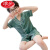 浪莎（LangSha）新款真丝睡衣男童夏季薄款中大童短袖家居服套装儿童夏款空调服网 绿色 110码(建议身高100cm左右)