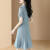 皮尔卡丹（pierre cardin）2024新款夏季女装连衣裙子女高端气质V领泡泡袖通勤法式衬衫裙 灰蓝色 S