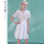 BONVIER2024夏季新品高腰优雅白色A字裙法式拼接蕾丝连衣裙6387 白色 S