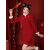 妙芙莲旗袍中国风冬季红色珍珠新中式唐装短款小个子少女连衣裙加绒加厚 420酒红色 s