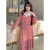 百丽驼美士（BALITOMMS）学院风假两件上衣半身裙两件套冬季新款大码女装复古套装120016 粉色 XL(130-150斤)