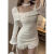 弗仑诺连衣裙纯欲冬季氛围感风修身抽褶长袖气质法式设计感毛绒包臀短裙 白色 S 建议80-95斤