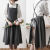围裙棉麻式日式时尚女兜个性连衣亲子花店工作厨房麻双肩加长款过膝 炭灰色-加长-有袋