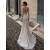 帕威索鱼尾婚纱气质2024新款新娘简约深V领白色ebay露背旅拍小拖尾礼服 米白色 2