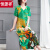 恒源祥杭州重磅真·丝质感女装印花连衣裙2024年夏季新款气质长裙 绿色 XL