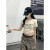 CAT AI TATA感棉短袖T恤夏季韩版修身字母印花抽绳纽扣设计上衣夏 杏色 S
