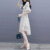 纪诗哲轻奢品牌连衣裙女2024年夏季新款设计感显瘦超仙森系印花裙子 米白色 L
