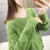 德洛宾女薄款镂空感V领镂空长袖薄款套头2024春装女新款针织韩版宽松上 绿色 S8095斤