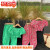 三弟保罗女童套装碎花格子泡泡袖上衣加长款夏装童装-岁 绿色SK22151 7号适合95-100cm