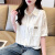 TAO HAN夏季抽绳韩版小个子扎染短袖衬衫休闲百搭学院风衬衣设计感女上衣 杏色 XL