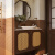 藤编浴室柜个性法式卫生间洗手台盆日式卫橡木实木 70cm+多边形镜子
