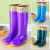 高筒防滑加绒棉防水鞋桶胶鞋水靴女厨房保暖冬季 紫色中筒-加厚款加绒款 41