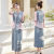 锦人初新中式牛仔套装裙子女夏季新款欧货时髦洋气雪纺拼接感两件套 桃粉色 S