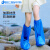 一次性鞋套防水雨天加厚防滑透明室外养殖靴套中高筒耐磨塑料脚套 超长筒 透明白10只+蓝色10 均码