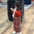 创京懿选女童过年衣服洋气套装红色韩版小香风毛衫两件套2023新款新年拜年 红色针织上衣 110