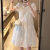 IXRP连衣裙2024夏天新款女装气质女神范端重工钉钻泡泡袖白色法式甜美 2xl（100120斤）