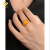 EZE鸡油黄戒指女金色方形方糖如意银指环中国（520情人节生日礼物） 蜜蜡戒指椭圆款