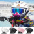 滑雪头盔男女硬盔单板双板雪镜一体式护具安全帽滑雪护具装备 哑光黑+白框紫片 M