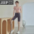 吉普（JEEP）瑜伽服女2024新款带胸垫短袖运动健身普拉提训练服上衣高级感套装 浅粉色短袖上衣+灰紫色短裤 XL