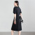 SOFSIL索菲丝尔设计感褶皱圆领连衣裙女2024夏季薄款纯色中长款短袖T恤 黑色 M