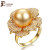米莱珠宝 12.2mm金色珠珍珠戒指 18K金镶嵌钻石 玫瑰系列 15个工作日高级定制