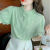 GKXV小个子女夏季新款短袖衬衫钉珠泡泡短袖衬衫女小众夏季小个子洋气 绿色 S